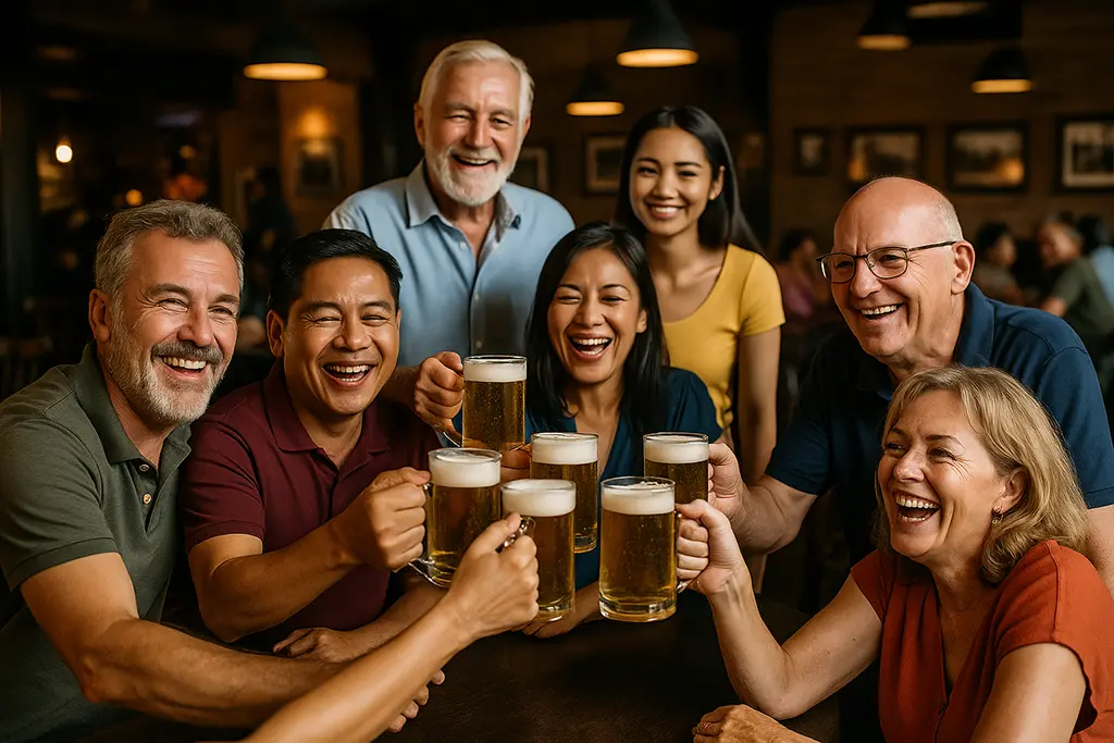 A typical gathering of several expats for a beer with others.