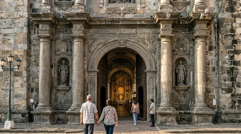Ornate carved stone main entrance portal San Agustín Church Intramuros Manila, Philippines