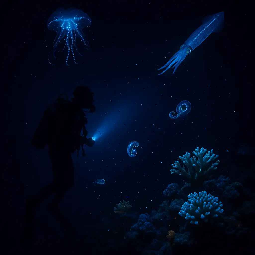 Bioluminescent sea creatures were spotted during a night dive, a unique diving experience. It’s underwater nightlife at its finest.