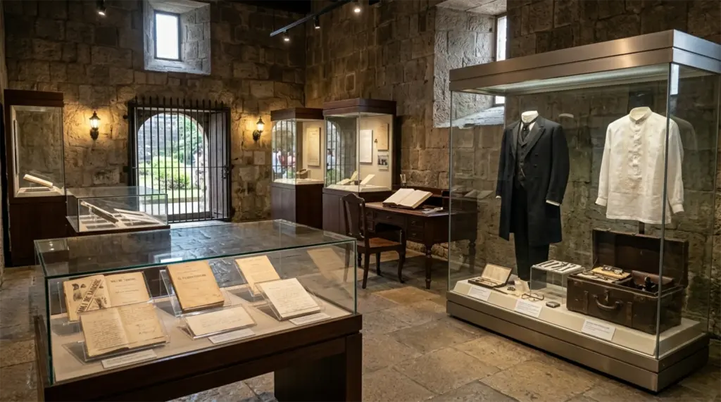 Rizal Shrine, Fort Santiago, Manila, display case, manuscripts, clothing, personal belongings, José Rizal
