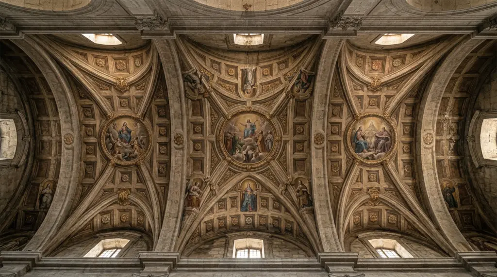 Trompe-l’oeil painted ceiling, San Agustín Church, Manila, Philippines, baroque frescoes