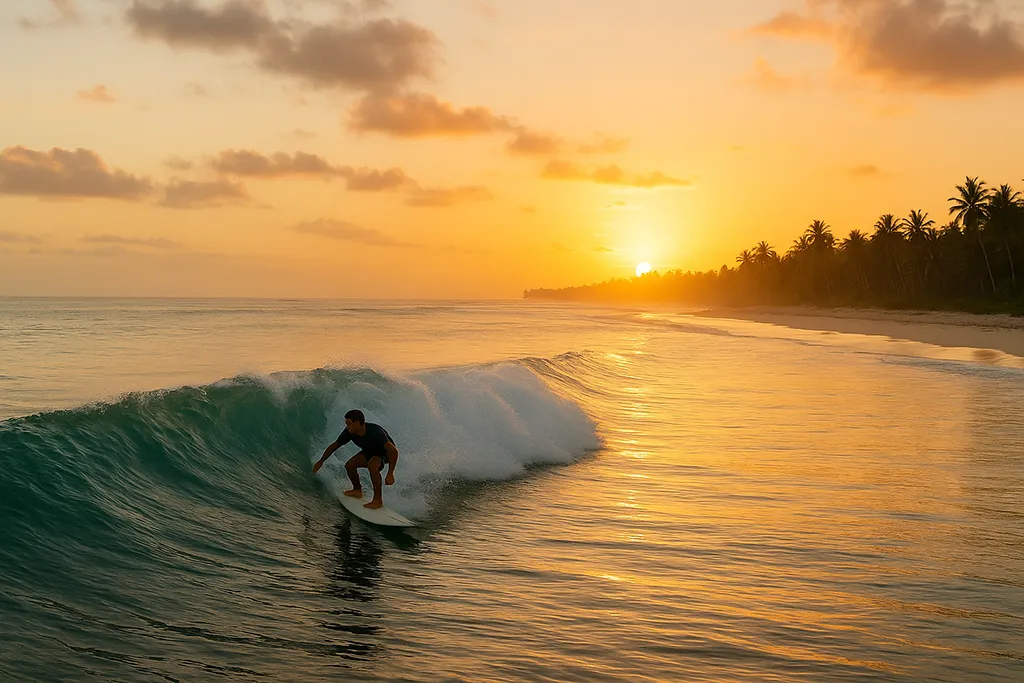Guiuan, Eastern Samar, surfing at sunrise, the Philippines.