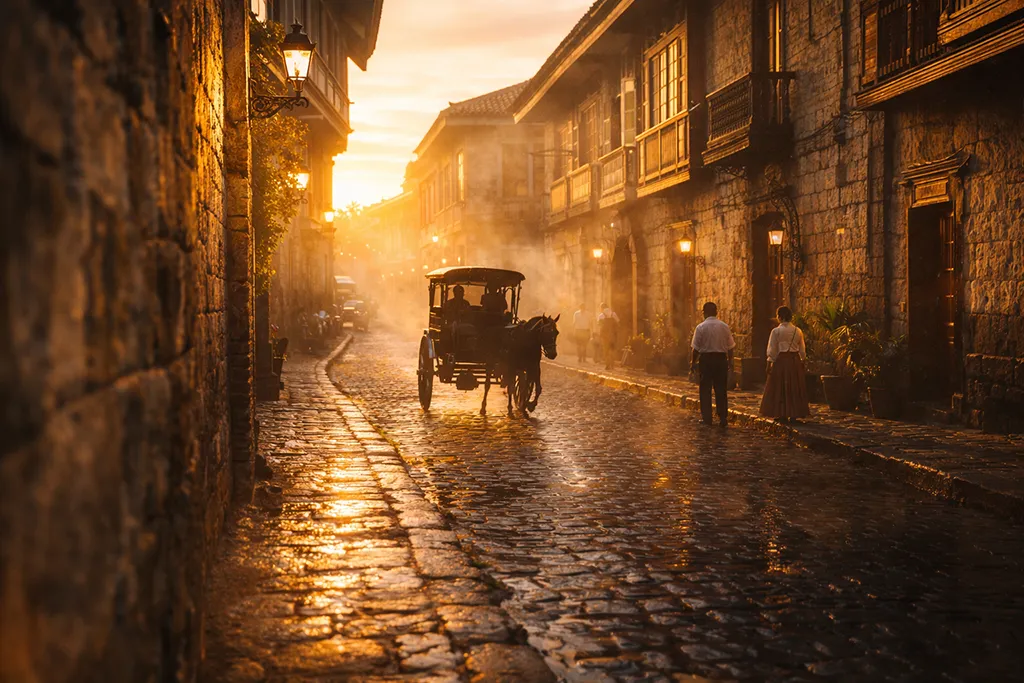 Intramuros Manila colonial streets golden hour photography Spanish architecture Philippines