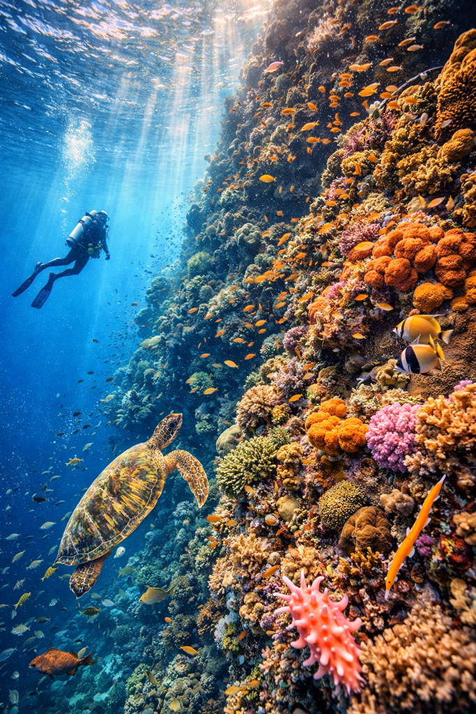 Coral wall at Pescador Island marine sanctuary near Moalboal, Cebu Island, Philippines