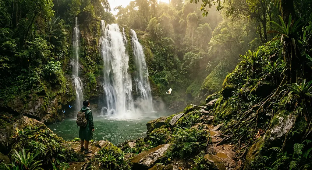 Hidden waterfall in Samar jungle showing reward of challenging adventure travel