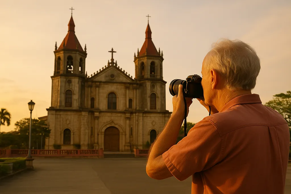 Traveler taking photo of Molo Church in Iloilo.