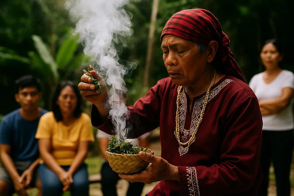 Filipino healer performing herbal smoke ritual in Siquijor during Holy Week