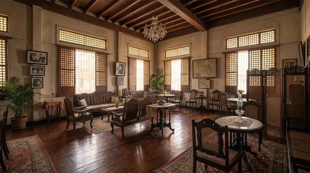 Vigan City ancestral house interior sala capiz windows period furniture Philippines