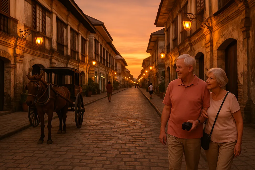 Retired couple enjoying the evening and culture in Vigan