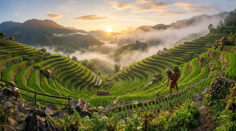 Banaue Rice Terraces panoramic view from main viewpoint, Ifugao Province, Philippines
