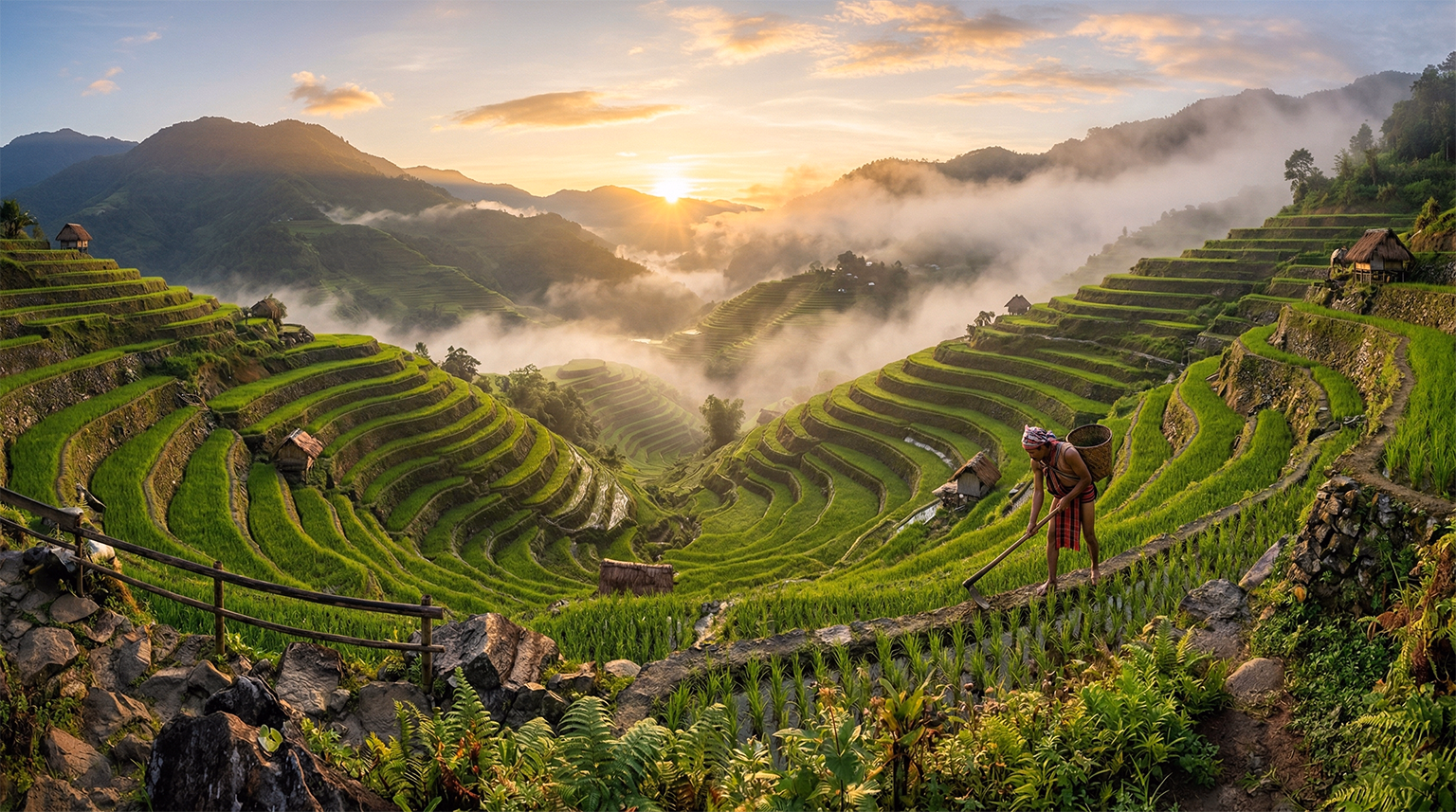 Banaue Rice Terraces panoramic view from main viewpoint, Ifugao Province, Philippines