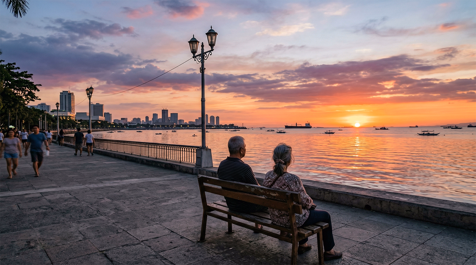 Manila Bay sunset view from Roxas Boulevard Baywalk, Philippines