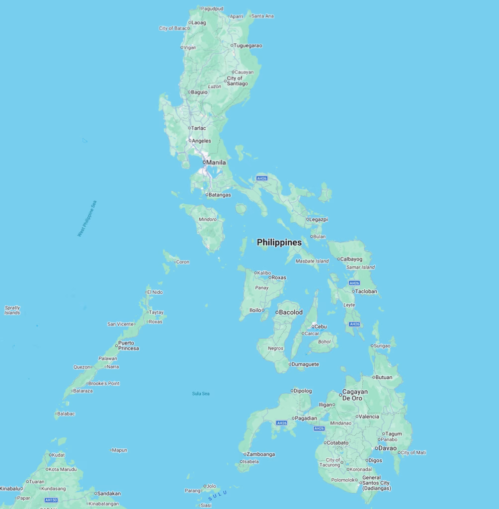 Map of the Philippines with some labeling of Key locations