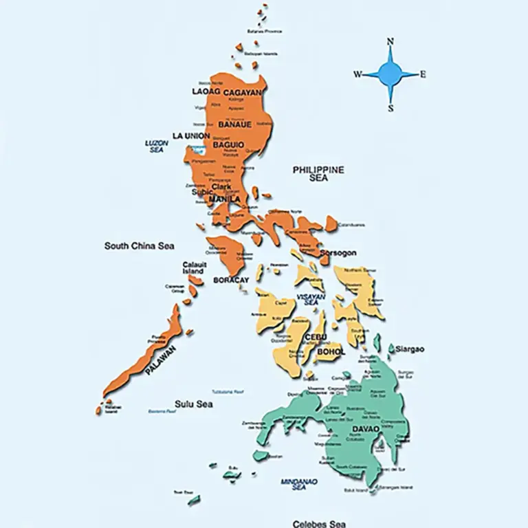 Map of the Philippines broken down by region.