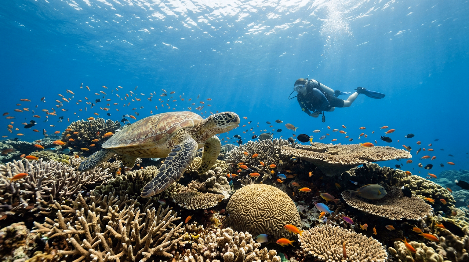 Apo Island reef coral garden sea turtle green turtle diving Negros Oriental Philippines