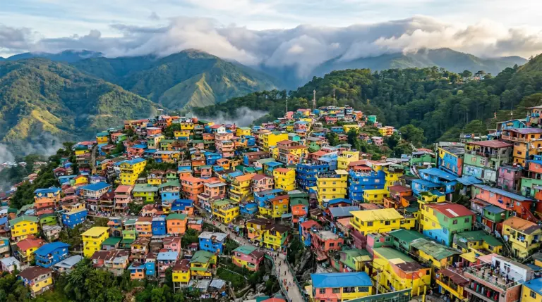 Baguio City surrounded by pine trees and the Cordillera mountains, Luzon Philippines