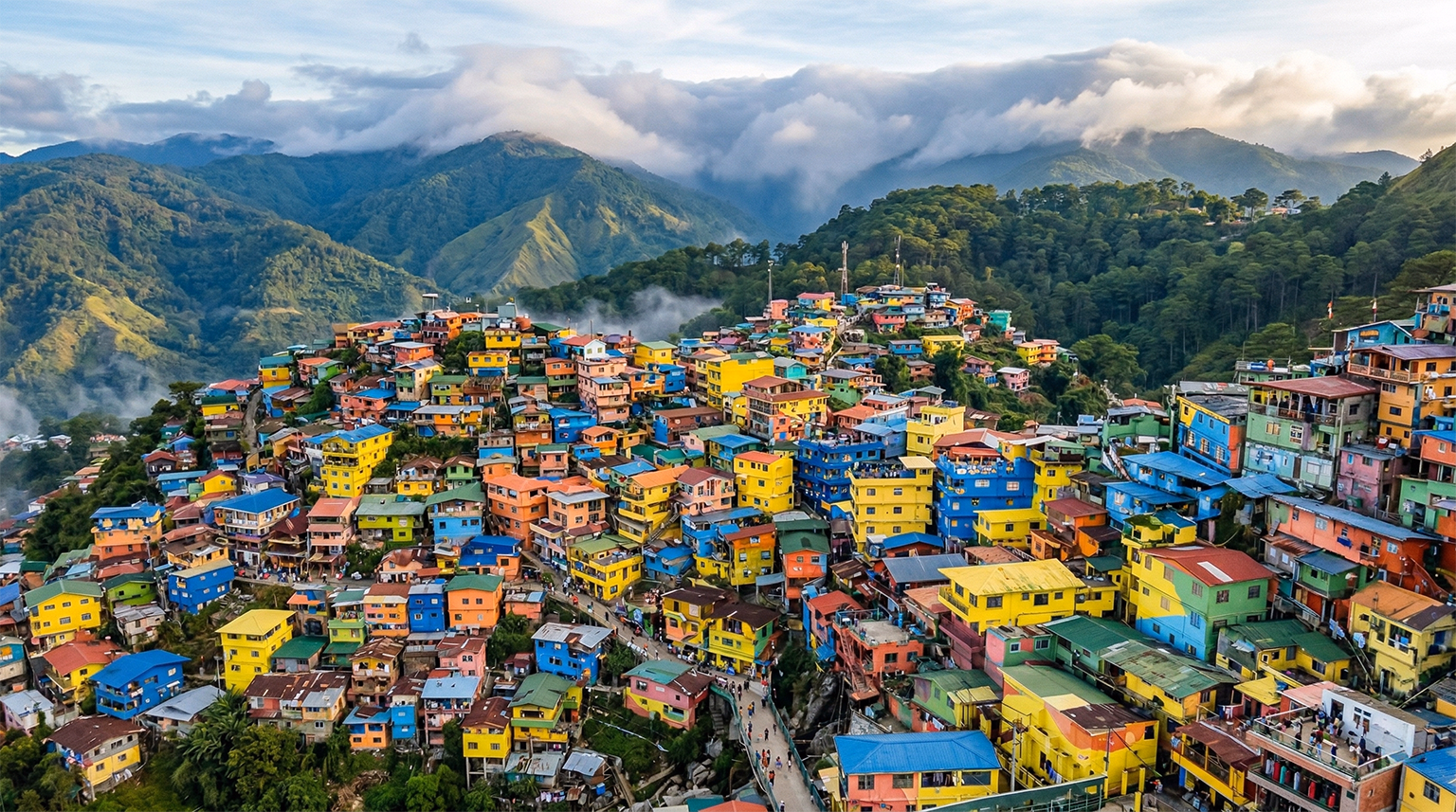 Baguio City surrounded by pine trees and the Cordillera mountains, Luzon Philippines